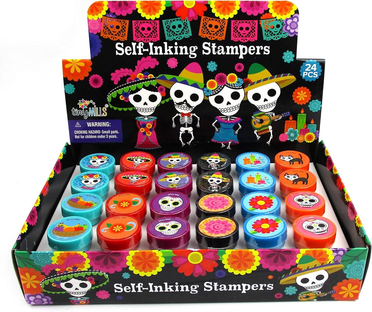 TINYMILLS 24 Pcs Day of The Dead Stamps for Kids Halloween Stamps Game Prizes Goodie Bag Filler Non Candy Treat